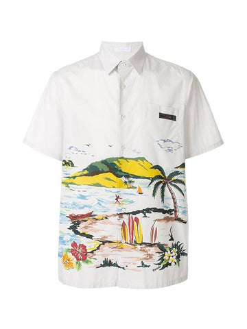 Paradise Cotton Short Sleeve Shirt White - PRADA - BALAAN 1