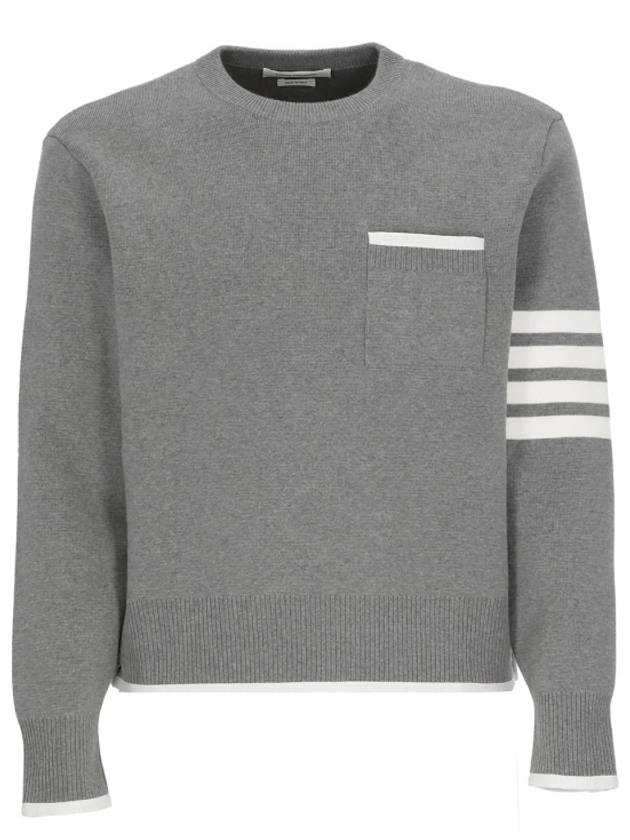 Milano Stitch 4-Bar Boxy Crew Neck Pullover Knit Top Grey - THOM BROWNE - BALAAN 2