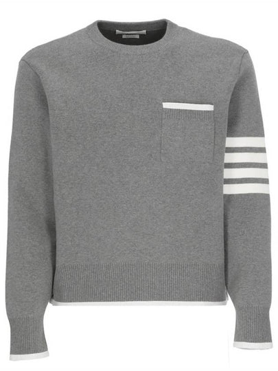 Milano Stitch 4-Bar Boxy Crew Neck Pullover Knit Top Grey - THOM BROWNE - BALAAN 2