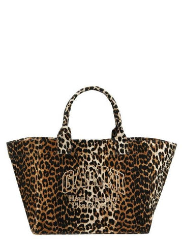 Leopard Oversized Tote Bag Brown - GANNI - BALAAN 1