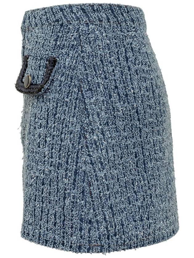 Women's Textured Denim A-Line Skirt Blue - SELF PORTRAIT - BALAAN 4