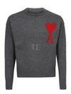 Intarsia Big Heart Logo Wool Knit Top Grey - AMI - BALAAN 2