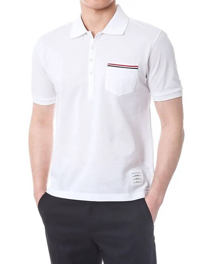 Men's Three Stripes Pocket Mercerized Short Sleeve Polo Shirt White - THOM BROWNE - BALAAN 2