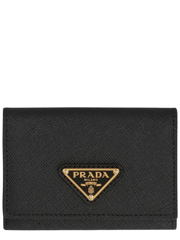 Women's Triangle Logo Saffiano Compact Half Wallet Black - PRADA - BALAAN 2