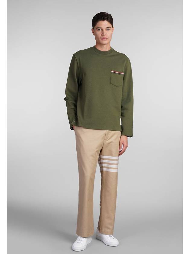 Crew neck long sleeve t shirt olive green - THOM BROWNE - BALAAN 3