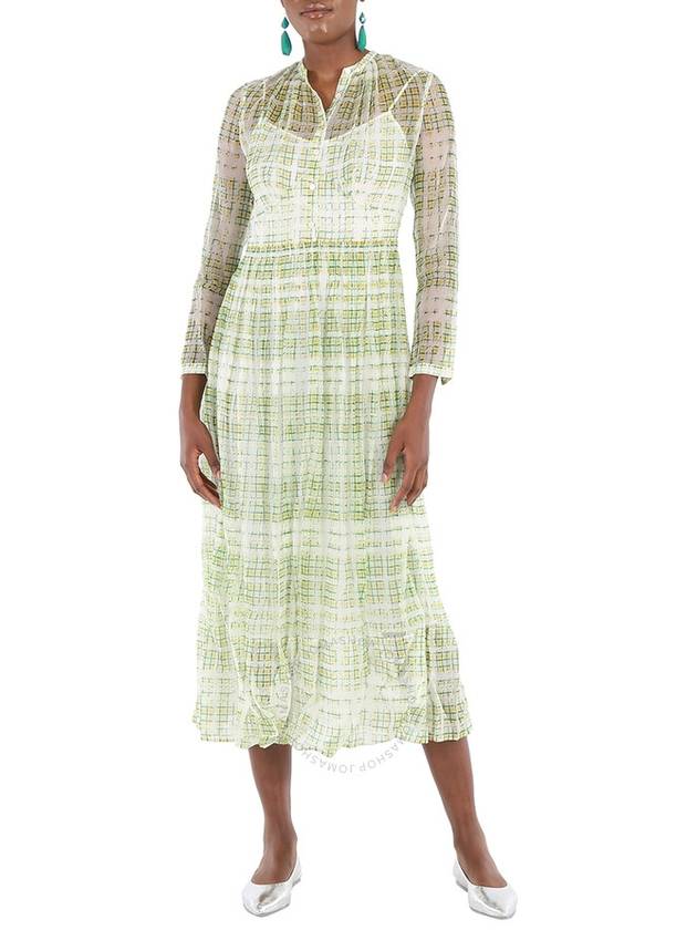 Burberry Scribble Check Print Silk Dress In Yellow, Brand Size 6 (US Size 4) - BURBERRY - BALAAN 1