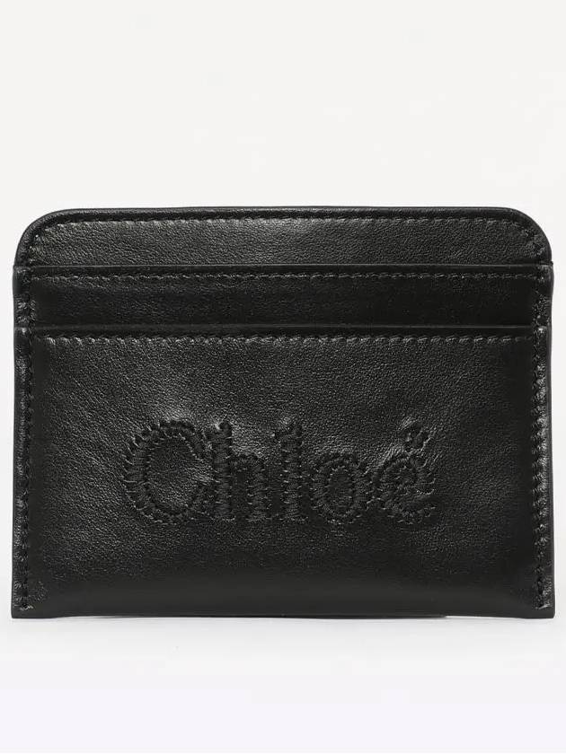 Sense Embroidered Logo Calfskin Card Wallet Black - CHLOE - BALAAN 2