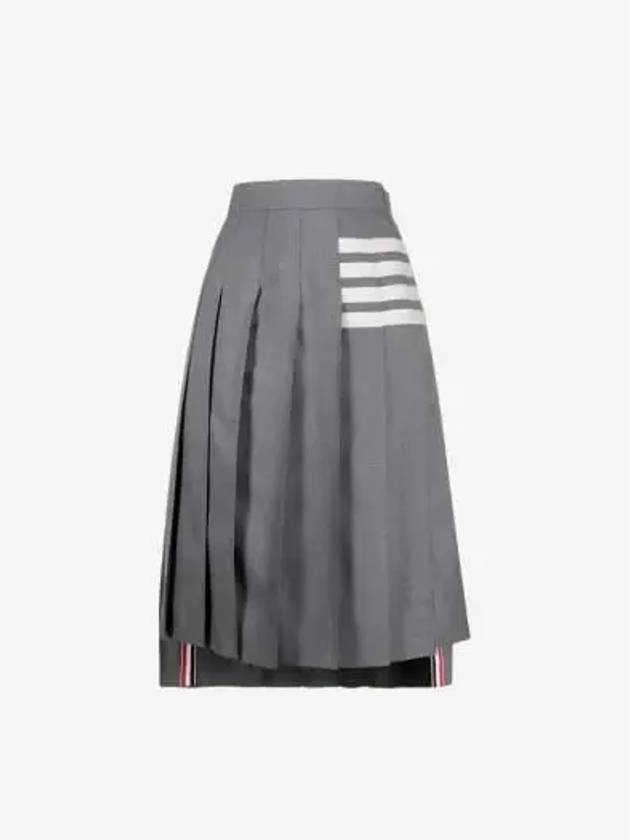 4 Bar Logo Plain Weave Wool Pleated Skirt Grey - THOM BROWNE - BALAAN 3