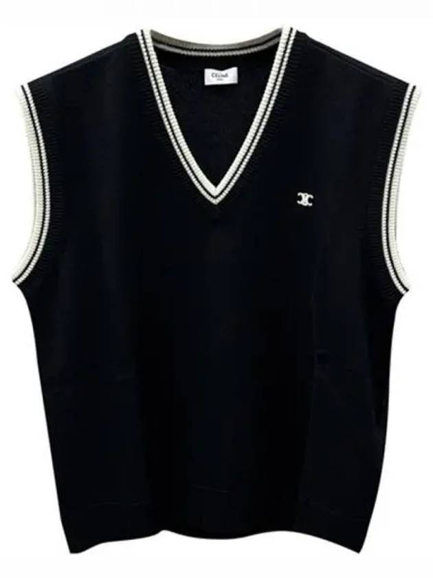 Triomphe V-Neck Knit Wool Vest Black - CELINE - BALAAN 2