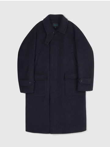 Premium Pure Wool Balmacan Coat Dark Navy - BUTTON SEOUL - BALAAN 1