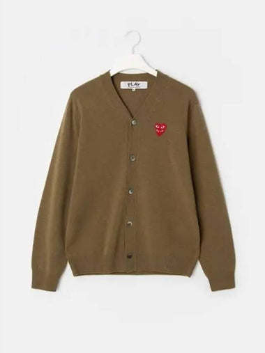 Men s Double Red Heart Waffen Spring Fall Cardigan Brown Domestic Product GM0022071862908 - COMME DES GARCONS PLAY - BALAAN 1