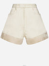 Back Logo Plaque Cotton Denim Shorts Beige - PRADA - BALAAN 5