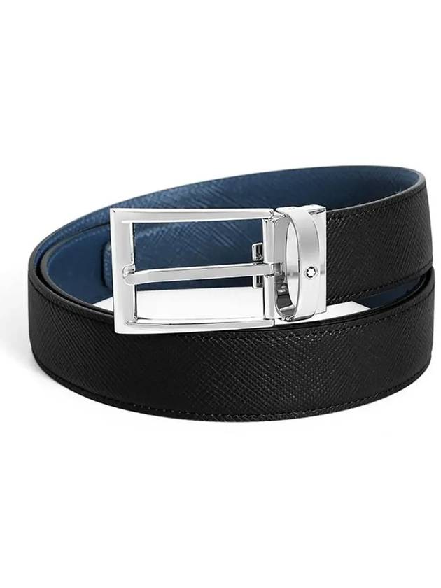 Rectangular Pin Buckle Reversible Belt Black Indigo - MONTBLANC - BALAAN 5