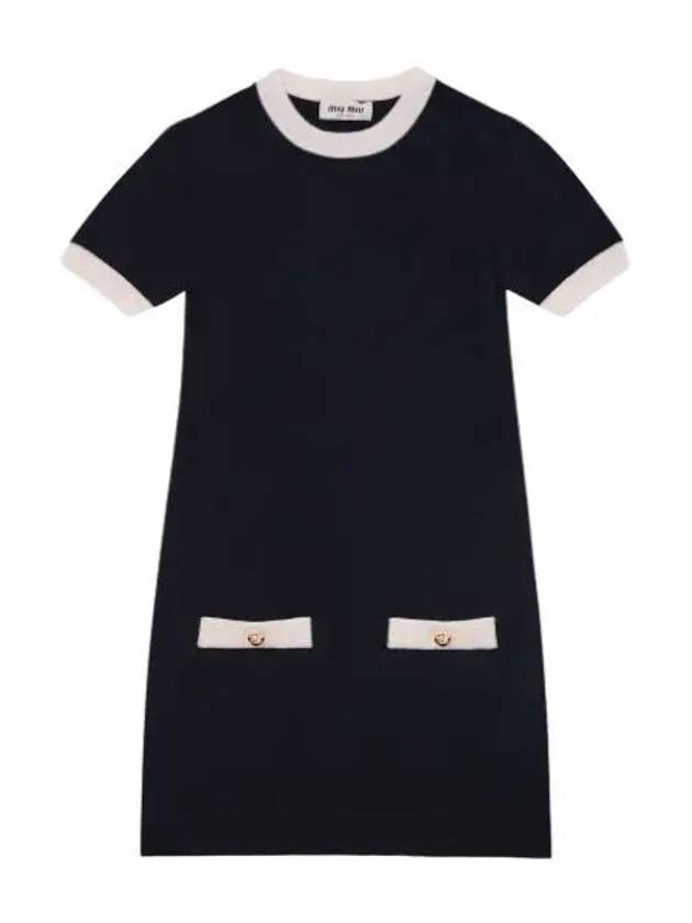 Cashmere Mini Dress Navy One Piece - MIU MIU - BALAAN 1