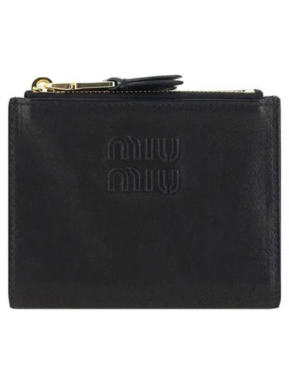 Logo Detail Napa Leather Half Wallet Black - MIU MIU - BALAAN 2