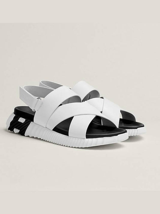 Sports Plain Leather Sandals White - HERMES - BALAAN.