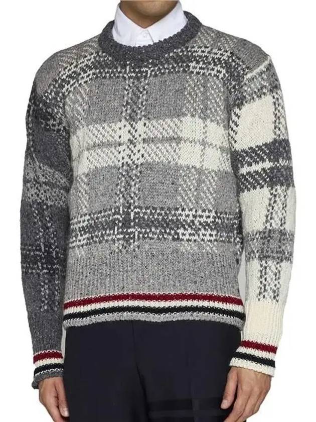 Tartan Check Jacquard Wool Mohair Knit Top Grey - THOM BROWNE - BALAAN 3