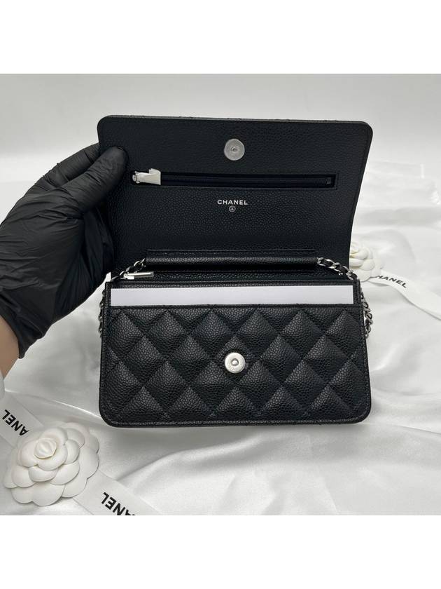 Classic Crossbag On Chain Grained Calfskin & Silver Black - CHANEL - BALAAN 6