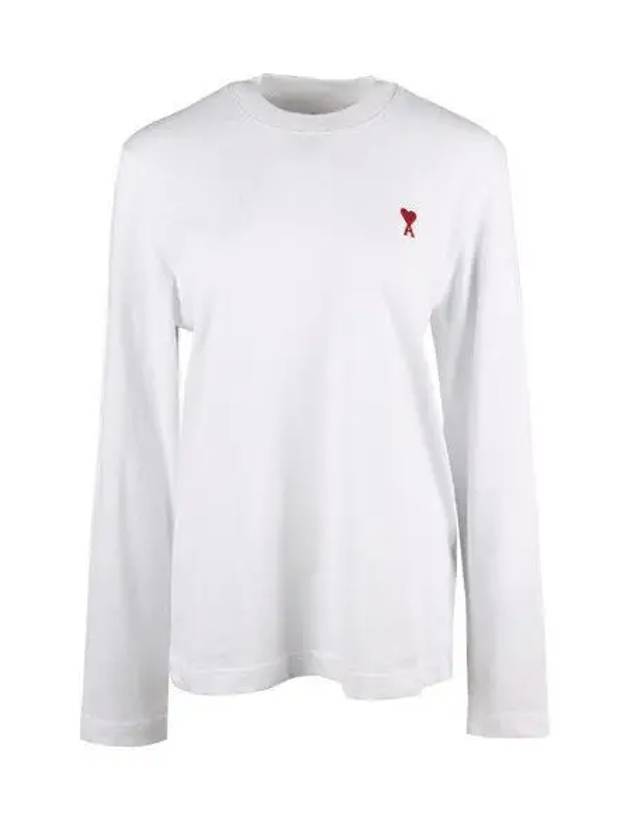 Chain Stitch Heart Logo Long Sleeve T-Shirt White - AMI - BALAAN 2