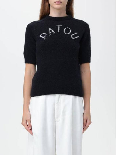 Intarsia Logo Short Sleeve Knit Top Black - PATOU - BALAAN 2