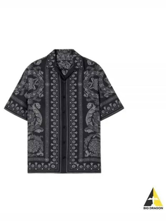 Men's Barocco Silhouette Silk Short Sleeve Shirt Black - VERSACE - BALAAN 2