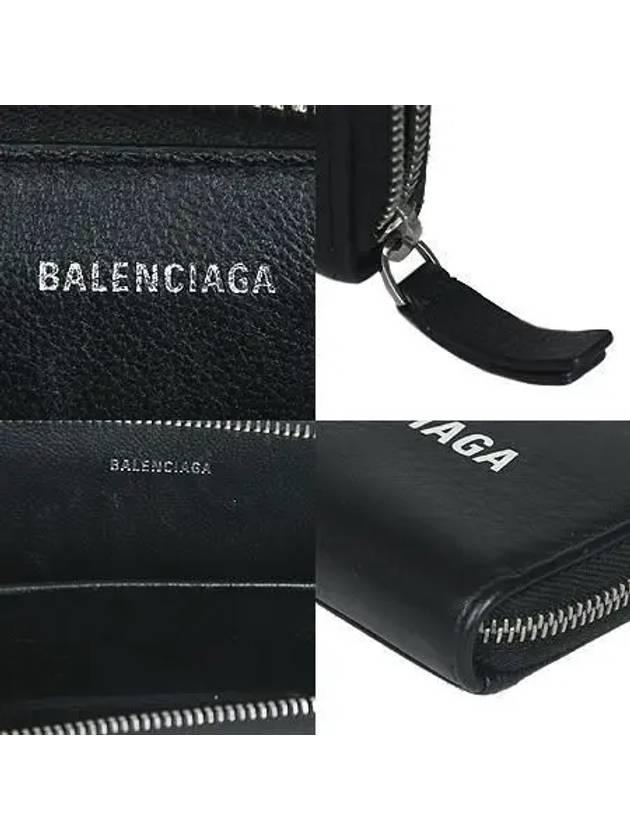 505049 White Logo Black Leather Zipper Card Wallet - BALENCIAGA - BALAAN 5