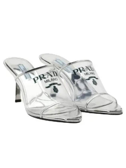 Logo Print Plexiglass Sandals Heel Silver - PRADA - BALAAN 2