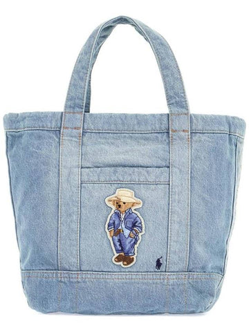 Polo Bear Small Denim Tote Bag Blue - POLO RALPH LAUREN - BALAAN 1