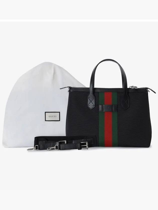 Stripe Canvas Tote Bag Black - GUCCI - BALAAN 5