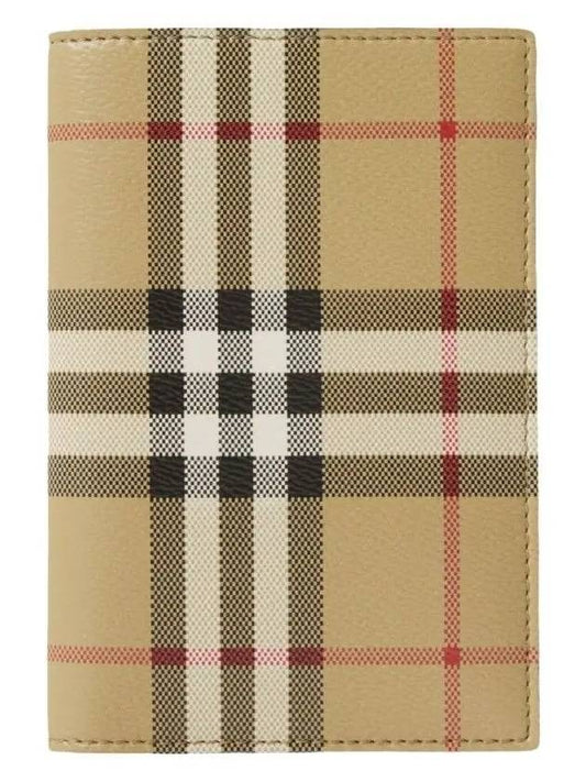 Checked Leather Passport Wallet Beige - BURBERRY - BALAAN 2