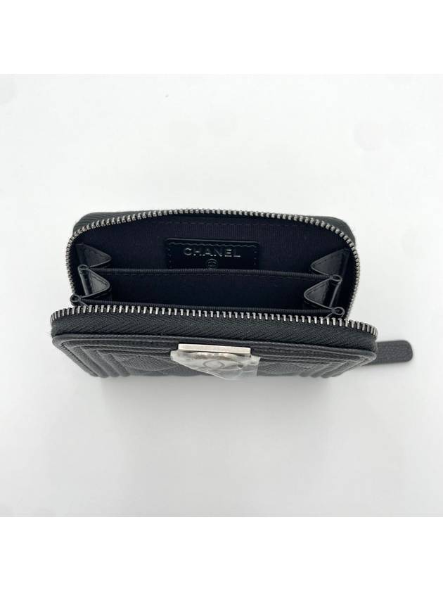 Boy Vintage Silver Hardware Quilted Caviar Zipper Card Wallet Black - CHANEL - BALAAN 6