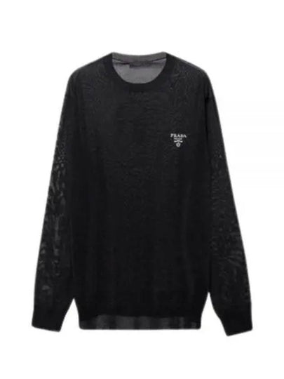 Logo Silk Knit Top Black - PRADA - BALAAN 2