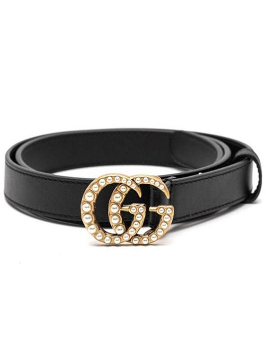 Double G Pearl Buckle Leather Belt Black - GUCCI - BALAAN 2