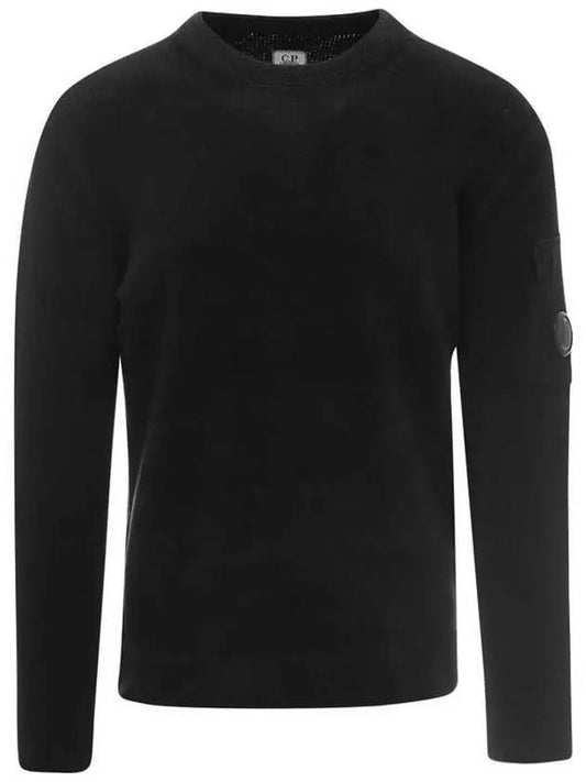 Lens Patch Chenille Cotton Knit Top Black - CP COMPANY - BALAAN 2