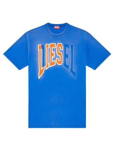 T Wash N Oversized Lies Logo Short Sleeve T-Shirt Blue - DIESEL - BALAAN 1