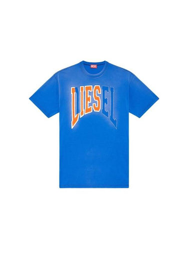 T Wash N Oversized Lies Logo Short Sleeve T-Shirt Blue - DIESEL - BALAAN 1