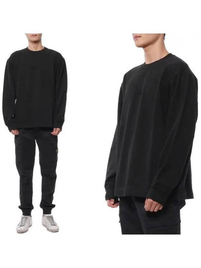 Crew Neck  Brushed Cotton Fleece Sweatshirt Black - STONE ISLAND - BALAAN 2