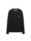 Men's Embroidered Logo Crew Neck Wool Knit Sweater Black - PRADA - BALAAN 1