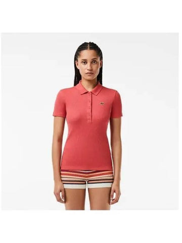 Women s 4 button ribbed polo shirt Lightbrick - LACOSTE - BALAAN 1