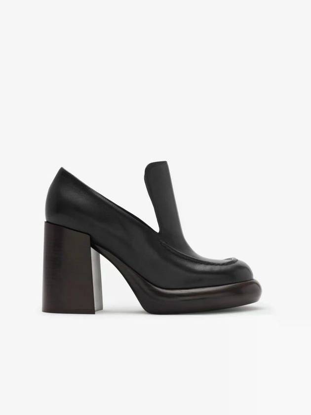 Round Toe Leather Wedge Heel Loafers Black - BURBERRY - BALAAN 1