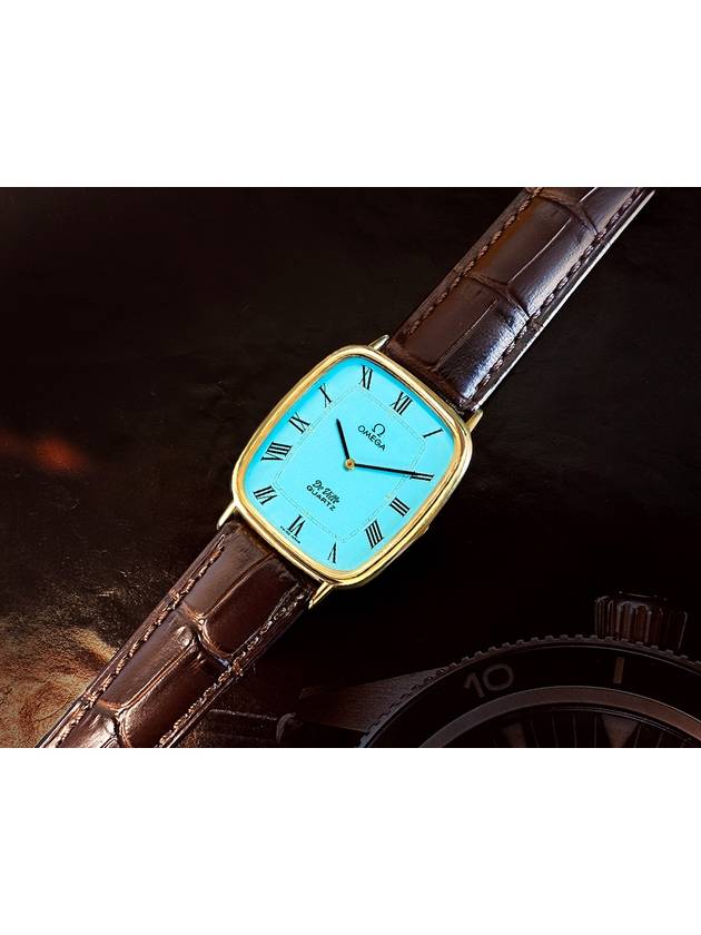 Deville Turquoise Roman Dial 18K Gold Plated Men s Quartz Leather Watch - OMEGA - BALAAN 2