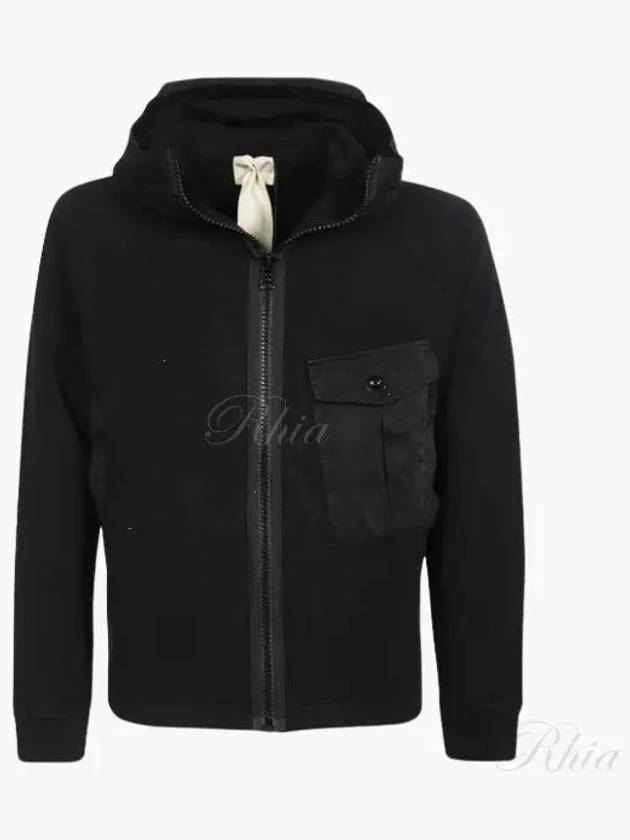 Garment Dyed One-Pocket Cotton Zip Up Hoodie Black - TEN C - BALAAN 2