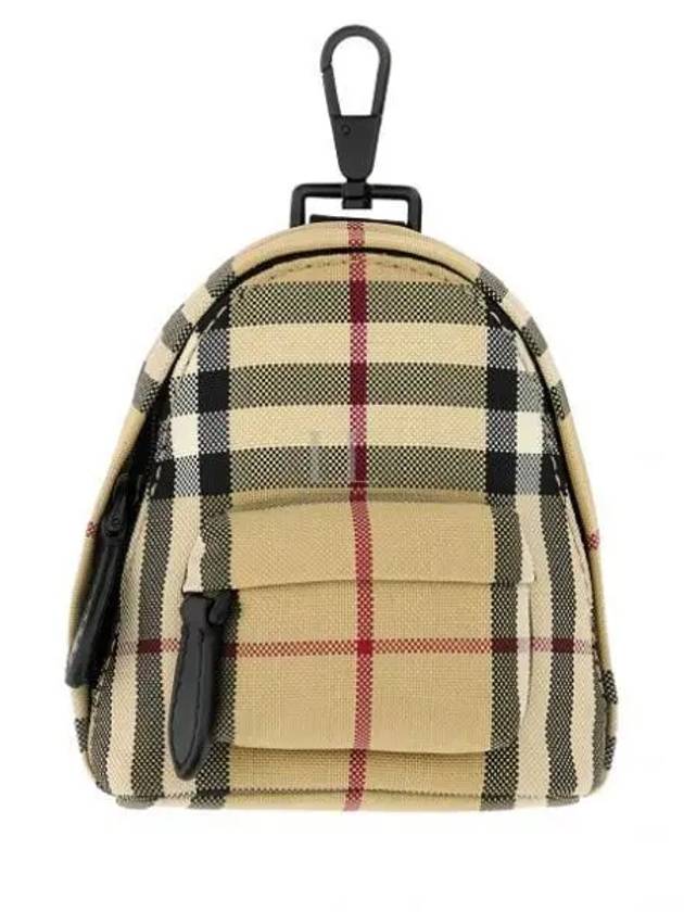 Jett Check Mini Canvas Backpack Charm Key Holder Beige - BURBERRY - BALAAN 2