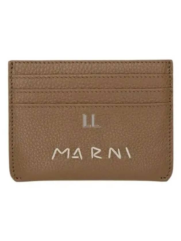 Embroidered Logo Leather Card Wallet Brown - MARNI - BALAAN 2