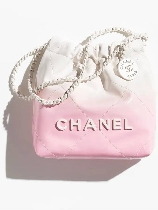 22 Mini Handbag Two Bag Shiny Calfskin White Light Pink Metal AS3980 B16641 NY188 - CHANEL - BALAAN 1