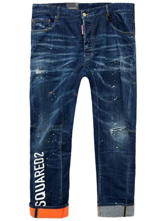 Dark Techno Surfwash Tidy Biker Logo Print Skinny Jeans Blue - DSQUARED2 - BALAAN.