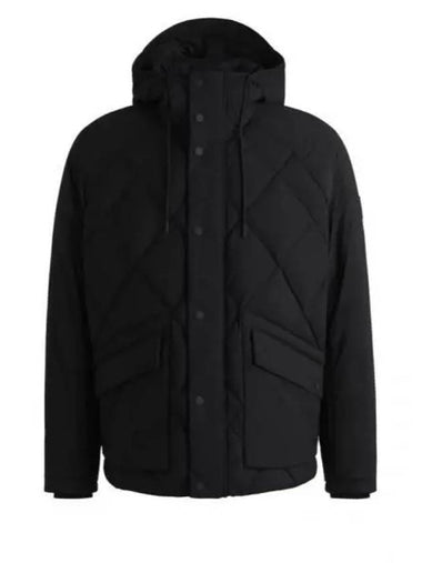 Comfort Stretch Ripstop Down Hooded Jacket Black - HUGO BOSS - BALAAN 1