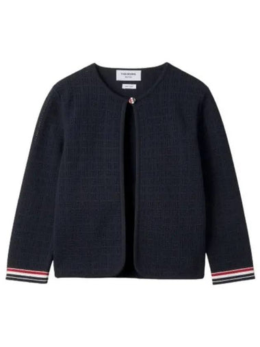 Grid stitch pointel cropped crewneck cardigan navy - THOM BROWNE - BALAAN 1