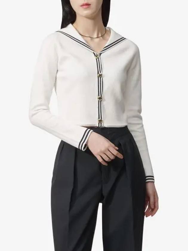 Sailor Collar Cotton Cardigan White Blue - MIU MIU - BALAAN 2