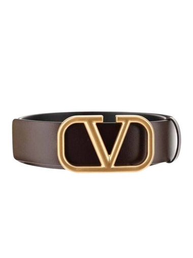 Signature V Logo Leather Belt Dark Brown - VALENTINO - BALAAN 1